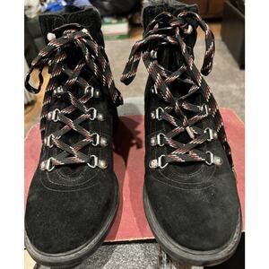 Sam Edelman Black Suede Rubber Lace Up Chunky Ankle Hiking Combat Boots Womens 8